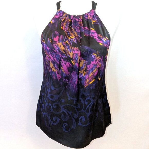 NWT Tahari | 100% Silk Halter Blouse Top Black w/ Abstract Print | Size Small - Picture 2 of 13
